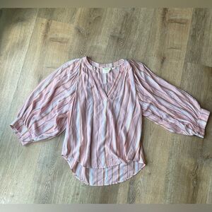 Maeve by Anthropologie Blush Striped Puff Sleeve Top XS Boho Spring Vibe